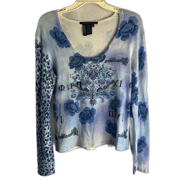 Michelle Nicole Beaded‎ Mixed Print Scoop Neck Sweater Size Large - Picture 1 of 7